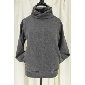 Leehanton Women's Double Layer Mock Turtleneck Side Pockets Gray Sweatshirt SZ M